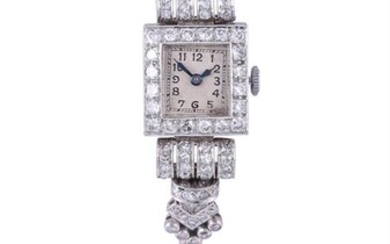 UNSIGNED, LADY'S PLATINUM COLOURED AND DIAMOND COCKTAIL WATCH