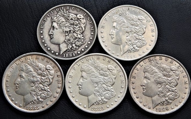 USA - Dollars (Morgan) 1884, 1884-O, 1885, 1885-O, 1886 (5 pieces) - Silver