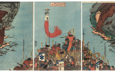 UTAGAWA KUNIYOSHI (1797-1861), When Kusunoki Masatsura Observed the Forces from Kyoto Setting Out, He Gathered His Warriors and Discussed with Them the Strategy for Defeating the Enemy and the Preparations for Making War