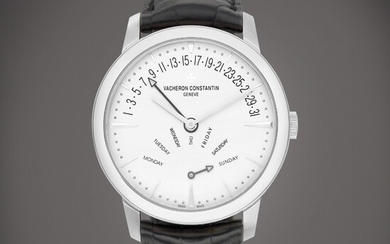 Vacheron Constantin Patrimony, Reference 86020 | A white gold wristwatch with retrograde day and date, Circa 2009 | 江詩丹頓 | Patrimony 型號86020 | 白金腕錶，備逆跳日期及星期顯示，約2009年製