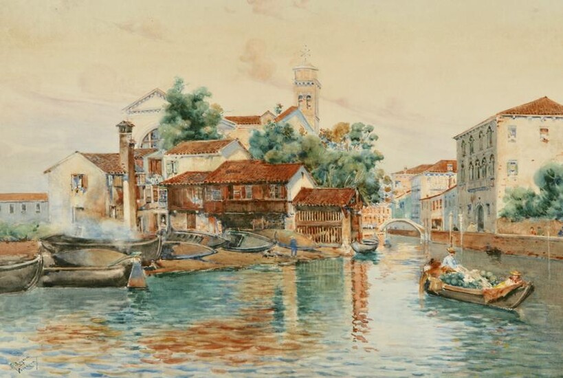 Venetian Canal Scene Watercolour, Signed