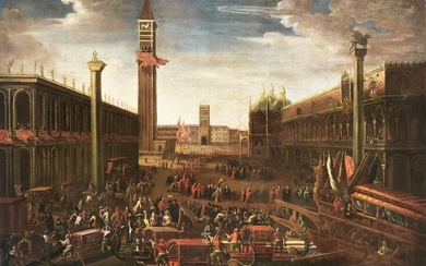 Venezianischer Maler des 17. Jahrhunderts, PROZESSION DES DOGEN ÜBER DEN MARKUSPLATZ IN DEN MARKUSDOM