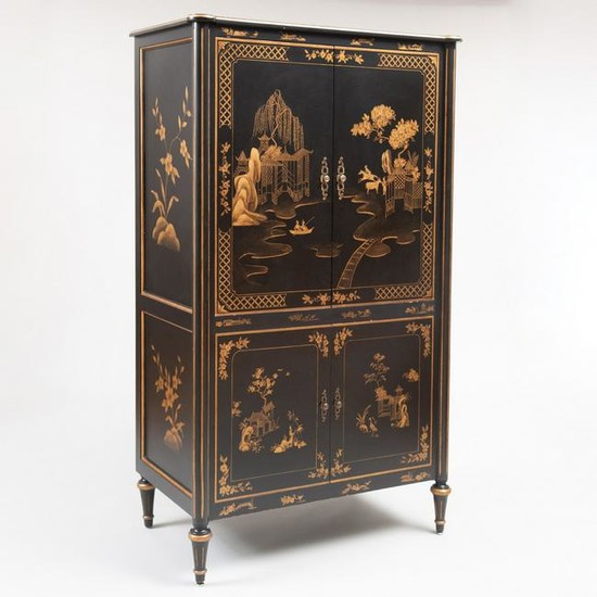 Victorian Style Black Lacquer and Parcel-Gilt Cabinet