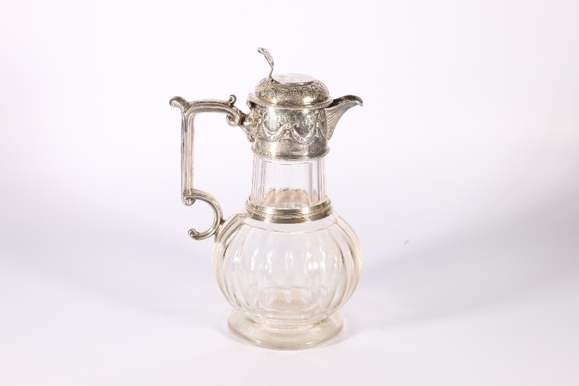 Victorian cut glass claret jug with silver mounts by W &...