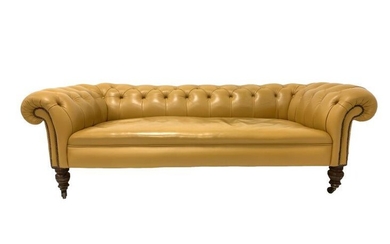 Victorian low back Chesterfield sofa, upholstered in button leather,...