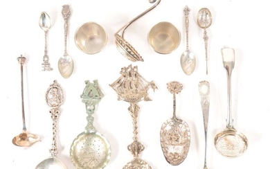 Victorian silver sifter spoon, Danish cutlery and beakers
