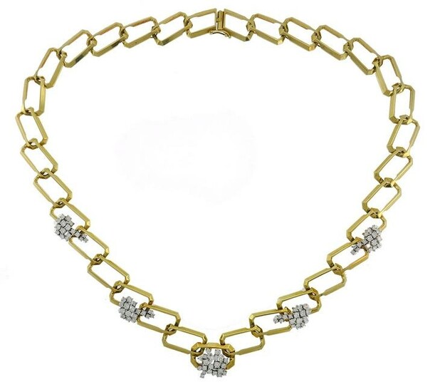 Vintage Diamond 18k Yellow Gold Chain Necklace Signed