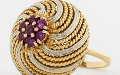 Vintage Italian 14K Gold Ruby Swirl Dome Ring