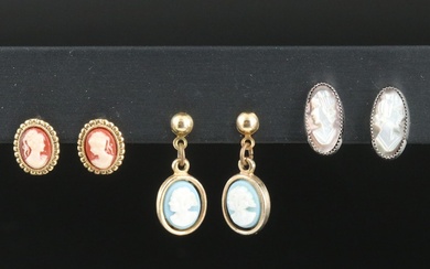 Vintage Mother of Pearl and Resin Cameo Earrings
