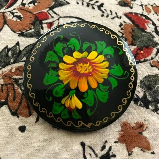 Vintage Russian Hand-painted Floral Brooch