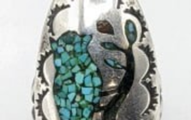 Vintage Zuni Inlaid Turquoise Bird Ring