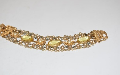 Vintage pearl rhinestone 5 strand Bracelet 7"