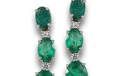 WHITE GOLD EARRINGS WITH EMERALDS AND DIAMONDS