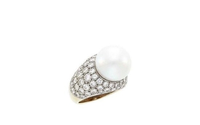 White Gold, South Sea Cultured Pearl and Diamond Ring