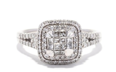 White Gold and Diamond Cluster Ring