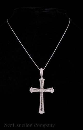 White Gold and Diamond Cross Pendant & Chain