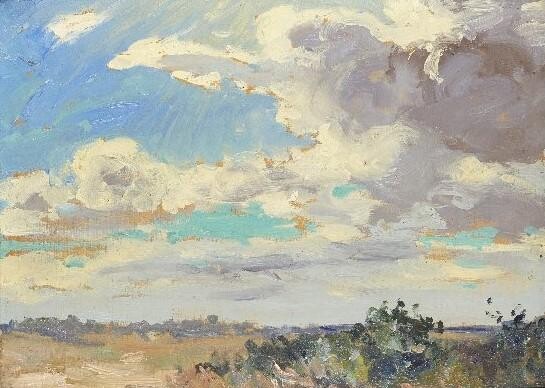 William Samuel Horton, American 1865-1936 - Landscape study; oil on panel, inscribed on the reverse 'Horton L431', 23.5 x 33 cm Provenance: with Christies, South Kensington, Topographical Pictures 24th May 1990, lot 39, illus. p.34 Note: Horton...