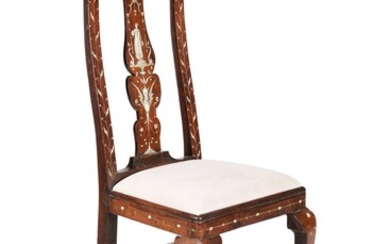 Y A Queen Anne walnut and ivory marquetry side chair
