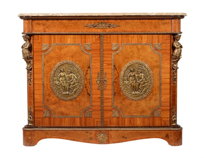 Y A kingwood, burr walnut, and gilt metal mounted side cabinet in Napoleon III style