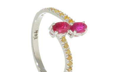 You and me ring with rubies and diamonds yellow