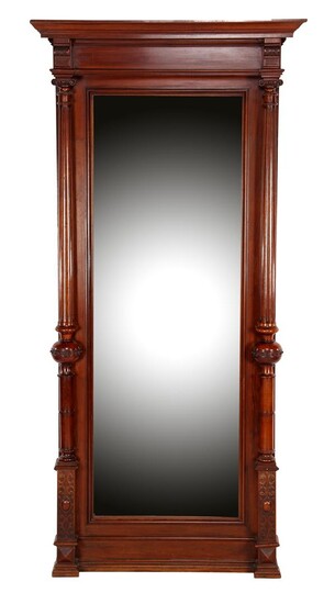 (-), Very nice walnut mirror with columns on...