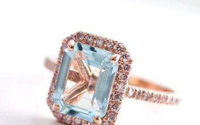 *no reserve* 2.00 ct Blue Aquamarine & 0.45 ct N.Fancy Pink Diamond Ring - 3.36 gr - 14 kt. Pink gold - Ring - 2.00 ct Aquamarine - Diamond
