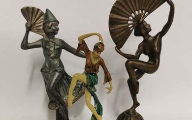 x3 Art Deco style figures, one bronze, one cast iron...