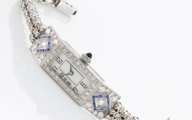 Lady's Platinum, White Gold, Diamond and Synthetic Sapphire Wristwatch
