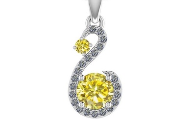 1.08 Ctw i2/i3 Treated Fancy Yellow And White Dimaond 14K White Gold Pendant