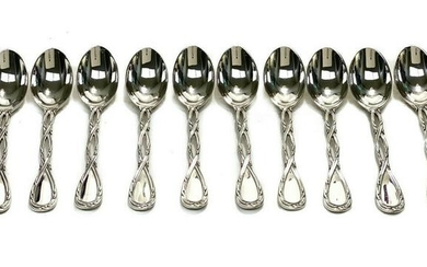 12 Puiforcat Silver Demitasse Spoons in Royal Pattern