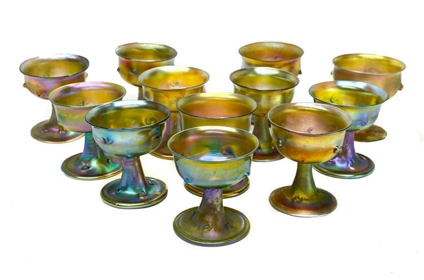 12 Tiffany LCT Favrile Wine Goblets, Iridescence