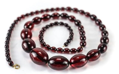 12k GF Cherry Red Amber Beaded Graduated Necklace oval