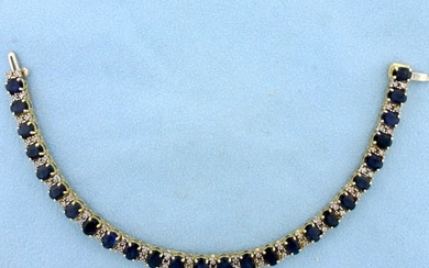 13ct Sapphire and Diamond Tennis Line Bracelet in 14K Yellow Gold