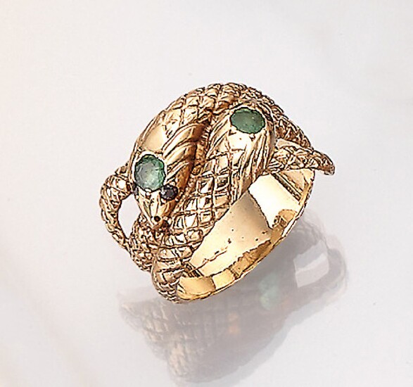 14 kt gold double snake ring with...