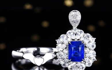 14K GOLD 1.60 CTW VIVID BLUE NATURAL SAPPHIRE & DIAMOND RING/PENDANT