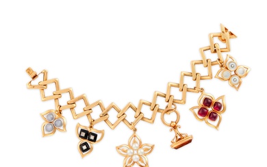 14K Gold, Diamond, Pearl, Mother-of-Pearl, Ruby, Sapphire, and Citrine Charm Bracelet