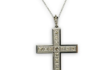 14K Gold & Diamond Deco Style Cross necklace