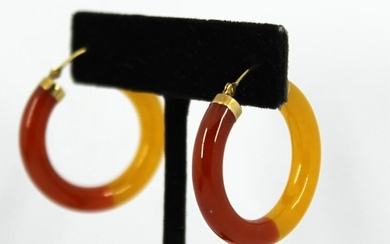 14K Yellow Gold Bi-color Jade Hoop Earrings