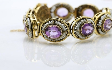14KY Gold Amethyst and Seed Pearl Bracelet