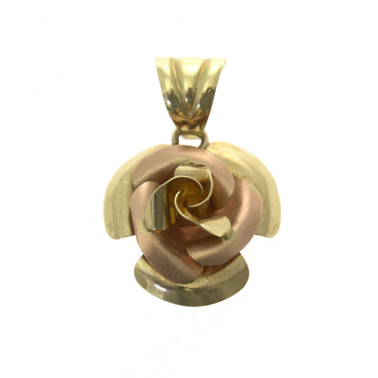 14k Yellow and Rose Gold Flower Pendant.