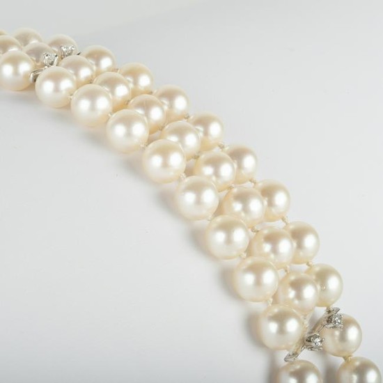 14k White Gold, Diamond and Cultured Pearl Bracelet