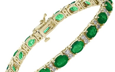 15 Carat Natural Emerald & Diamond Cocktail Tennis Bracelet 14 Karat Yellow Gold