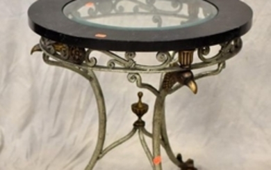 Empire style glass top iron side table w/ eagles heads