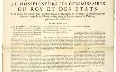 1737. LANGUEDOC. "Order of Our Lords the Commissioners of the King and of the States, which grants a last time, during which the Requests for discharge or moderation of the sums included in the Roles stopped for the Recovery of the Tenth, could be...