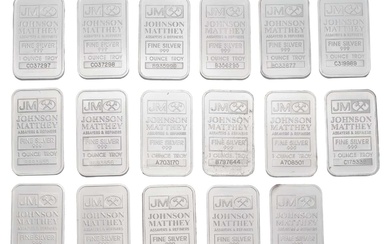 17x Johnson Matthey 1oz Silver Bars; .999 fine silver, each...