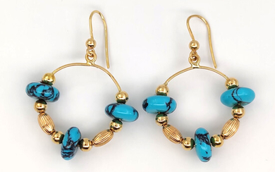 18 kt.Yellow gold - Earrings - Turquoise paste