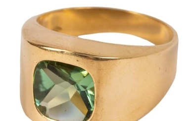 18K Gold Men's Designer Signed Green Gemstone Ring