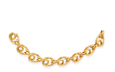 18K ROSE GOLD BRACELET designed as reeded fancy links....