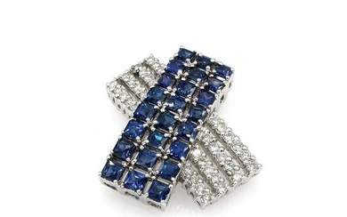 18K White Gold Diamond Sapphire X Pendant