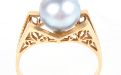 18K YELLOW GOLD RING WITH PEARL